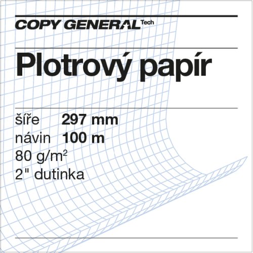 Plotrový papír nenatíraný , 297mmx100m, 80 g/m2 , 2" dutinka, balení 2 role
